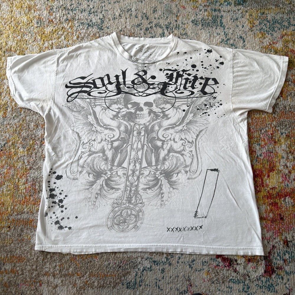 Vintage Y2K 2000s Grunge Goth Chemistry Soul & Fire Skull T-Shirt Size XL